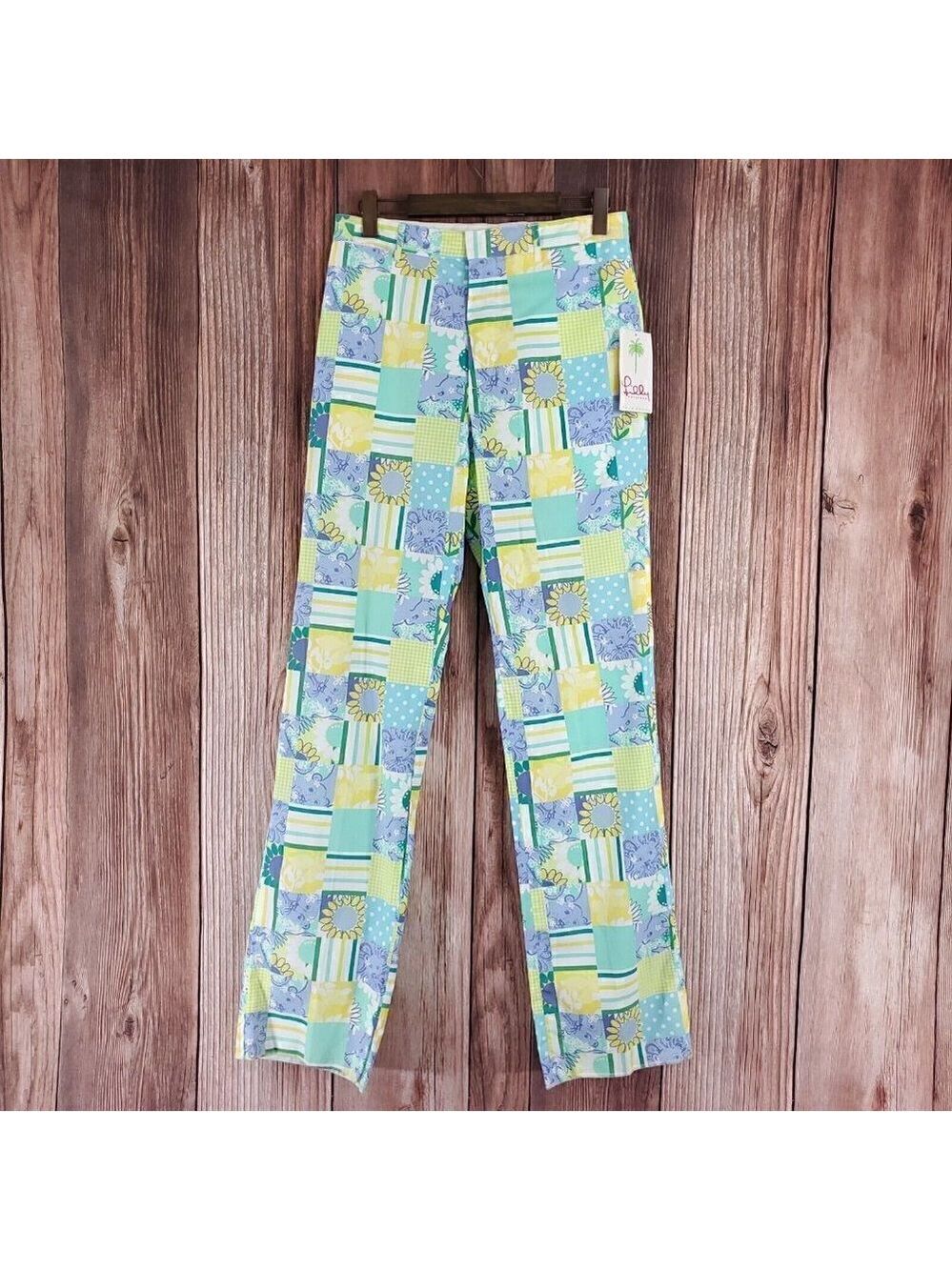 NWT Vintage Lilly Pulitzer Mens Miller Pant Size 32 Multi Trophy Patch Unhemmed